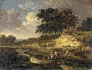 Jan Wijnants Landscape with a rider watering his horse. oil painting on canvas